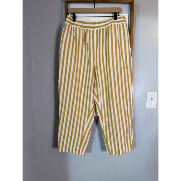 Madewell Tapered Huston Pull-On Crop Pants in Stripe yellow size large - Picture 3 of 9